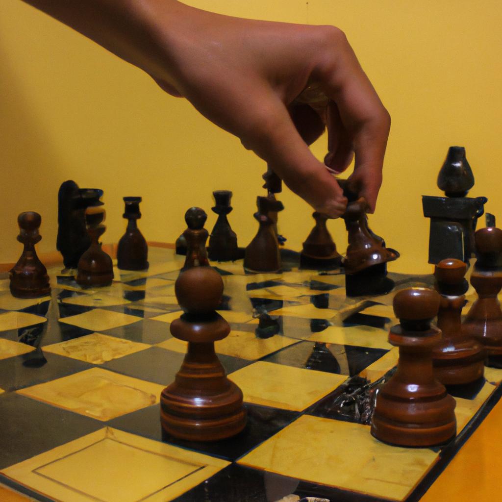 Person playing chess, making move